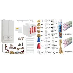 Pachet apartament cu 3 camere, Immergas Victrix Omnia V2 26, condensatie, 20 kW incalzire, 26 kW preparare apa calda, kit de evacuare inclus, calorifere otel, teava PPR si fitinguri, kit armaturi imagine