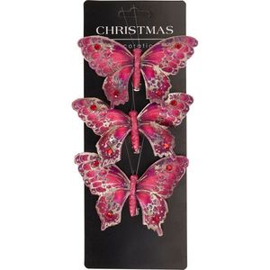 Set de decorațiuni de Crăciun Fluturi, roșu, 12x8x2 cm, cu clemă, SET DE 3 BUCĂȚI, roșu imagine