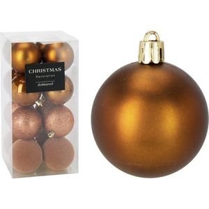 Set de 16 ornamente de Crăciun Festive Sparkles, auriu maro, diametru 6 cm, plastic, maro, diam. 6 cm imagine