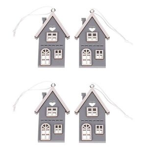 Căsuță suspendată din lemn, gri, înălțime 9 cm, SET DE 4 PIESE imagine