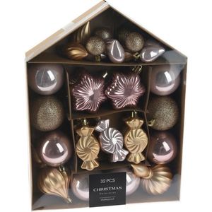 Set decorațiuni Festive de Crăciun roz / auriu, 32buc, roz imagine