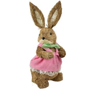 Decorațiune Iepuraș de Paște în costum roz natural, 39 cm imagine
