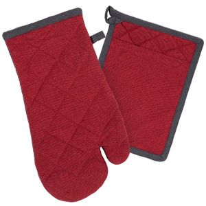 Mănușă de bucătărie și suport de oală Heda bordo/gri, set 2 buc. imagine