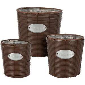 Set recipiente conice de ghivece Flowers, maro, 3 buc. imagine