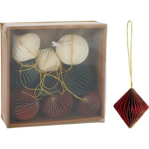 Set de 9 ornamente de Crăciun, roșu-verde-alb, 6cm, fagure de miere, multicoloră imagine