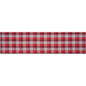 Traversă de masă Home Elements Carouri roșu-gri, 33 x 130 cm imagine
