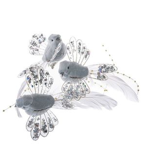 Set de păsări gri cu clemă, 14 cm, 3 buc. imagine