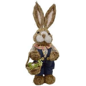 Iepuraș de Paște din paie cu coșuleț, 13 x 33 x 11 cm imagine