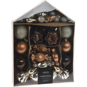 Set decorațiuni festive de Crăciun cupru/maro, 32buc, maro imagine