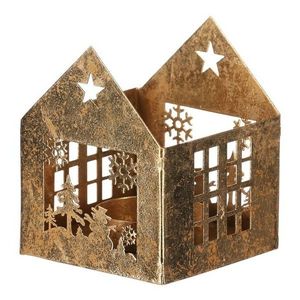 Sfeșnic metalic Căsuță, auriu, 8 x 8 x 10 cm imagine