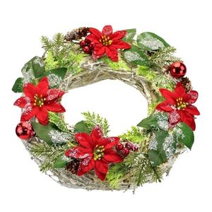 Coroană de Crăciun decorată cu poinsettia șirăchită, 30 cm imagine