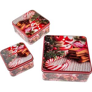 Set de 3 cutii din tablă pătrate Fursecuri, roșu imagine