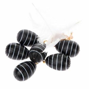 Set de 6 bucăți de ouă din lemn suspendate Stripy2, 8 x 4 cm imagine