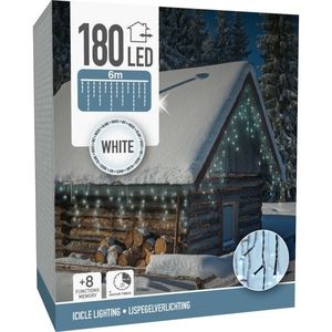 Lanț de exterior Țurțuri 6 m, 180 LED, alb rece, temporizator, IP44, 6 m imagine