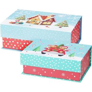 Set de 2 cutii de Crăciun Cookieman cu buline, roșu imagine