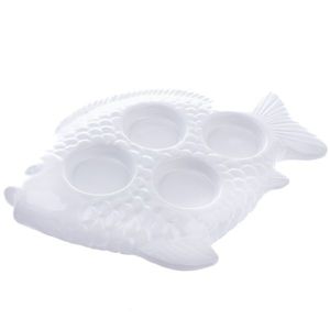 Suport de lumânări de Crăciun din ceramică Fish alb, 20, 5 x 2 x 16 cm imagine
