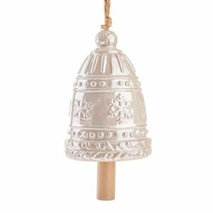 Clopoțel mare din ceramică cu fulgi de zăpadă, 16 cm, crem perlat, crem deschis imagine