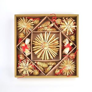 Set decorațiuni de Crăciun, din paie, naturale, 56 buc. imagine