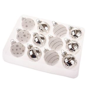 Set de ornamente din sticlă Glimmer Collection, argintiu și alb, 12 bucăți, diametru 3 cm, argintiu imagine