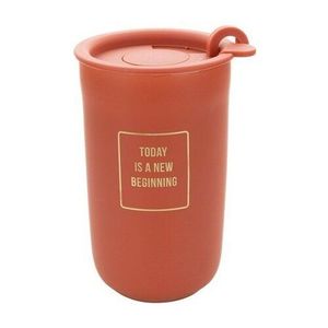Cană cu perete dublu și capac Florina AUTUMN 330ml, teracota, teracotă imagine