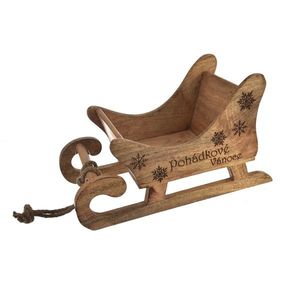 Decorațiune InDecor Sanie din lemn de mango Poveste de Crăciun, 38 x 22 x 20 cm imagine