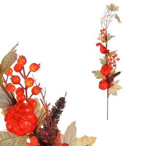 Ramură artificială de toamnă - dovleci roșii șifructe de pădure, 73 cm imagine