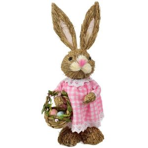 Iepuraș de Paște din paie cu coș, 13 x 33 x 11 cm imagine