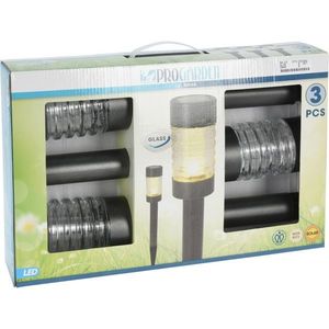 Set de lumini solare ProGarden din oțelinoxidabil, 3 buc, alb cald imagine
