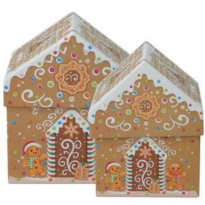 Set de cutii cadou de Crăciun Cookie Houses, 2bucăți, bej, bej imagine