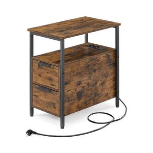Masă laterală ROD cu prize integrate și porturi USB, maro/negru imagine