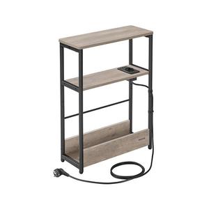 Masă laterală ROD, maro/negru, cu priză încorporată și porturi USB imagine