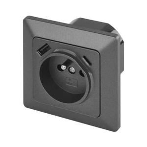 Priză de perete tip FRENCH cu USB-A+USB-C, 250V/16A, antracit imagine