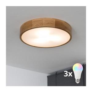 Brilagi - Plafonieră LED RGBW dimabilă CARVALHO, 3xE27/15W/230V, Wi-Fi, stejar, Ø 47, 5 cm imagine