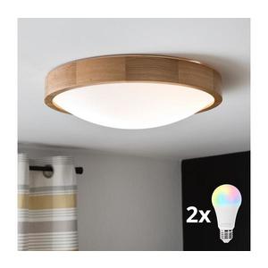 Brilagi-LED plafonieră dimabilă RGBW CARVALHO SLIM, 2x E27/15W/230V, Wi-Fi, stejar, Ø37 cm imagine