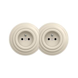 lap - Priză dublă retro de perete cu ramă, 230V, bej imagine
