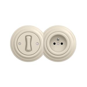 lap - Retro întrerupător unipolar nr. 1 și priză 230V cu ramă bej imagine