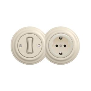 lap - Retro întrerupător unipolar nr. 1 și priză SCHUKO 230V cu ramă bej imagine