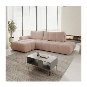 Colțar extensibil tapițat ALMADA, formă L, cu spațiu de depozitare, versiune stânga, roz imagine