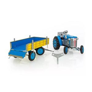 Tractor KOVAP cu remorcă, mecanism cu cheiță, albastru/galben imagine