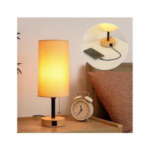 Brilagi - Lampă de masă cu port USB TABLON 1xE27/25W/230V stejar/negru/bej imagine