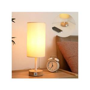 Brilagi - Lampă de masă TABLON cu port USB, 1xE27/25W/230V, stejar/alb/crem imagine