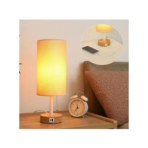 Brilagi - Lampă de masă cu port USB TABLON 1xE27/25W/230V stejar/alb/bej imagine