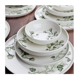 Set veselă 24 piese, porțelan, alb/verde imagine