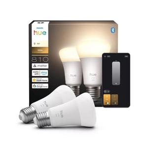 Set 2 becuri LED dimabile Philips Hue White, soclu E27, 7W, 230V, 2700K imagine