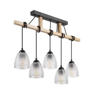 Lustră suspendată pe cablu LEANDRA, 5x E27, 15W, 230V, stejar/negru imagine