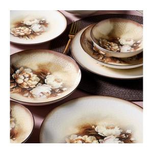 Set de veselă, 26 piese, porțelan, bej/maro/alb imagine