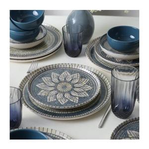 Set veselă 24 piese albastru/crem/ceramică imagine