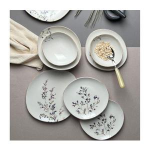 Set de veselă din porțelan, 12 piese, alb/mov imagine