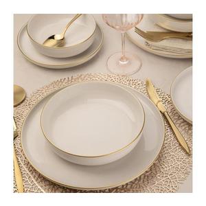 Set de masă, 8 piese, alb/auriu, porțelan imagine