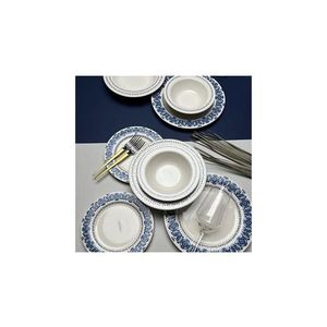 Set de masă, 16 piese, porțelan, albastru/alb imagine